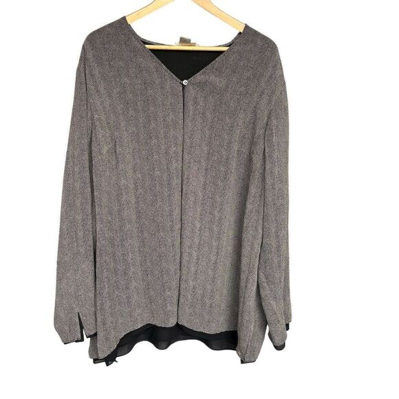 DUE per DUE Women's Plus Size 20 Brown Herringbone Silk Blouse - Picture 1 of 6